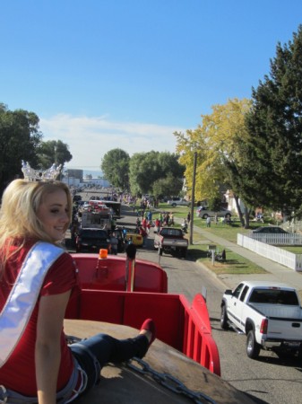 Ms. Idaho riding her chariot through the streets of Shelley!